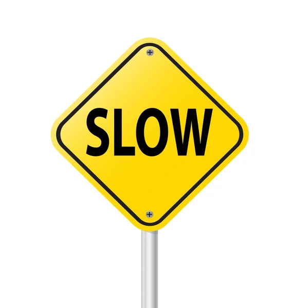 Lento sinal amarelo estrada etiqueta vetor ilustração —  Vetores de Stock