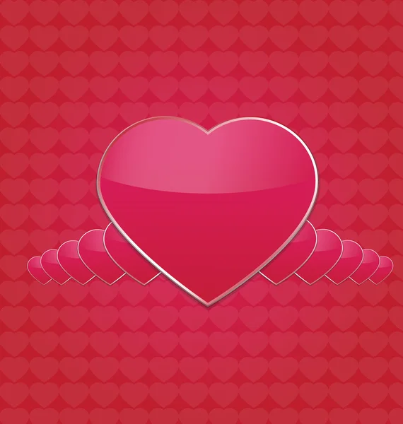 Grande cuore rosa su sfondo modello cuore — Vettoriale Stock