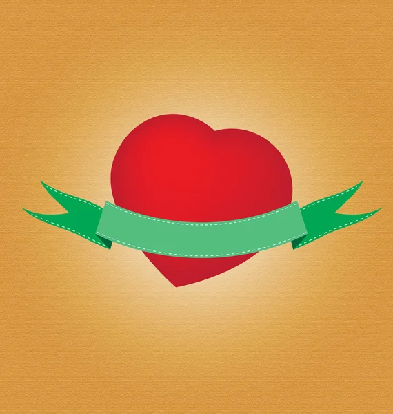 Cuore rosso wtih nastro verde San Valentino sfondo della carta — Vettoriale Stock