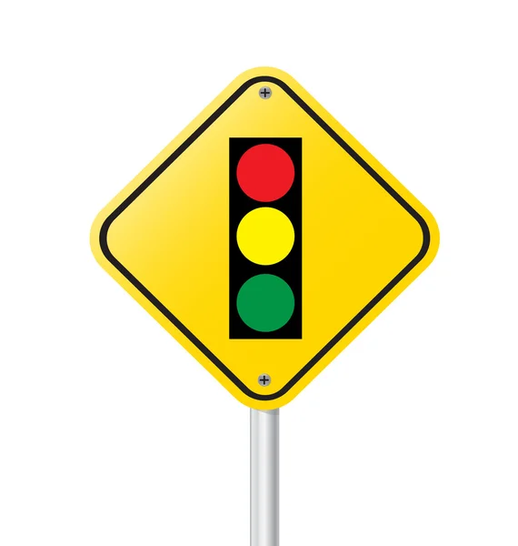 Traffic light over yellow sign on white vector — Stock Vector