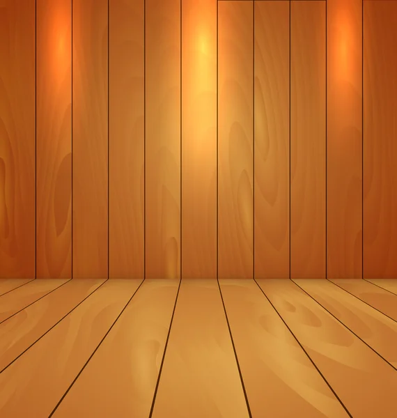 Holzboden und Wandhintergrund mit Spotlicht-Vektorillustrationen — Stockvektor
