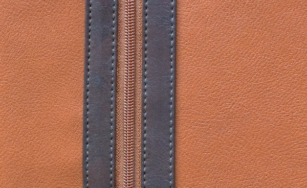 Brown leather texture and zipper background — Stock Photo, Image