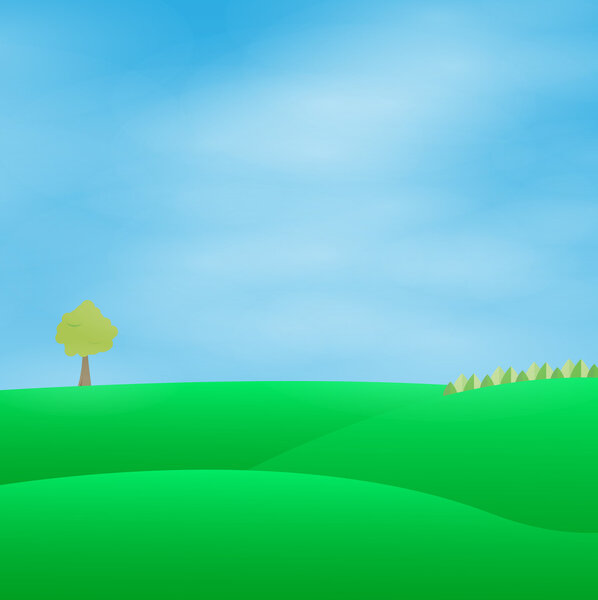 Green landscape with blue sky