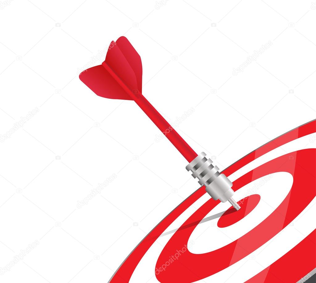 One red dart hitting the center of a target.