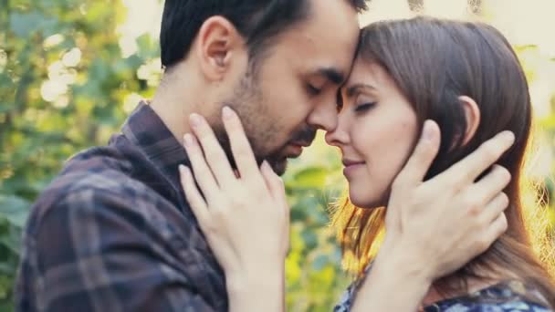 Love couple hugging in forest — Stock Video