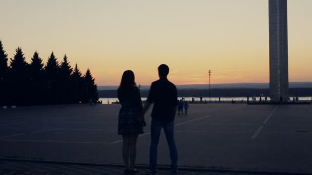 Two lovers looking in city into the distance — Stock Video