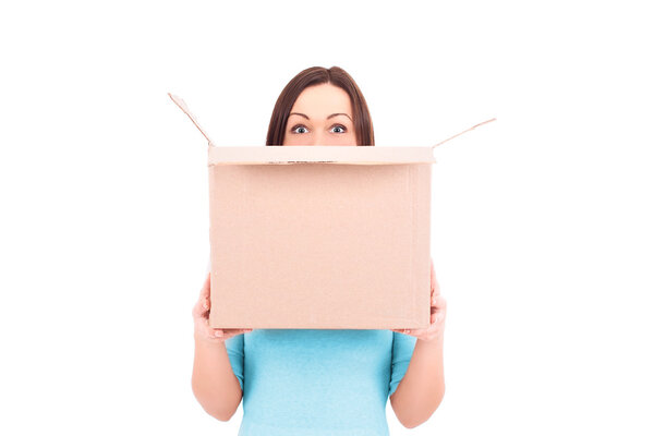 Woman holding a box. Stock Image.