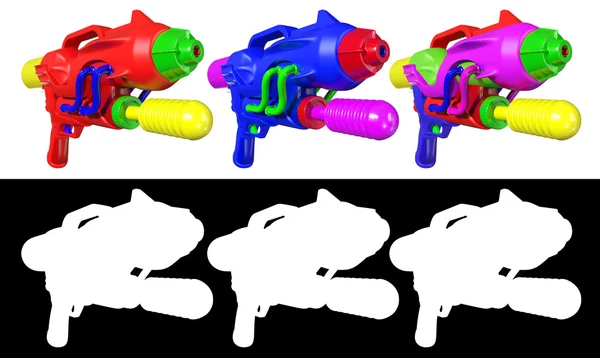3D render su bir dizi silah üzerinde izole beyaz arka plan