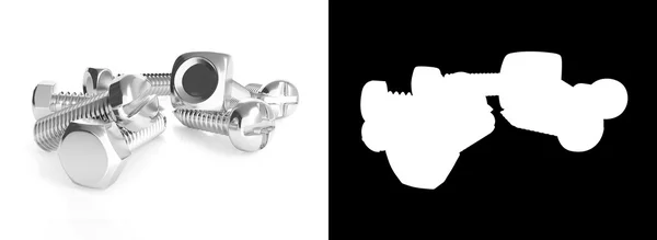 3D render üzerinde beyaz izole vida başları koleksiyonu