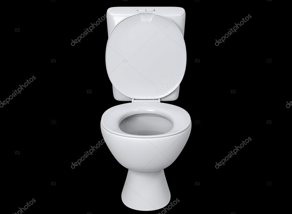 3D rendering front view toilet seat detail isolated on black background