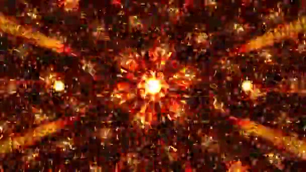 Flor fractal dorada y roja, fondo caleidoscopio rojo y amarillo . — Vídeo de stock