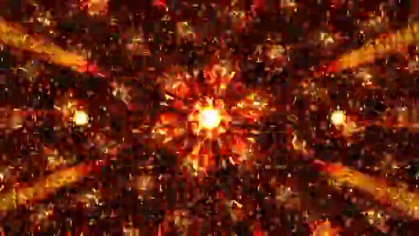 Fleur fractale or et rouge, fond de mouvement kaléidoscope rouge et jaune .