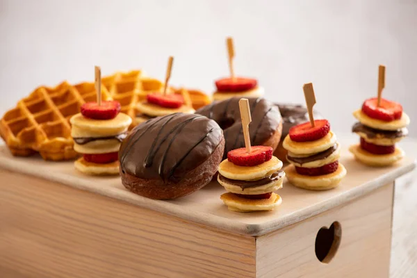 Set Donuts Waffle Crepes Rolls Strawberry — Stock Photo, Image