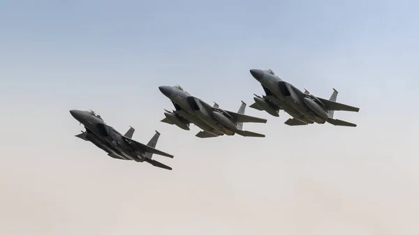 Fairford Großbritannien Juli 2017 Formation Von Drei Usaf F15 Kampfjets — Stockfoto