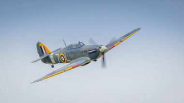 Old Warden, İngiltere - 4 Ağustos 2019: Eski bir 2. Dünya Savaşı Hawker Kasırgası