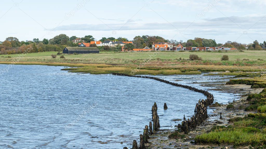A landscape view of the river Alde at Aldeburgh, Suffolk, UK,