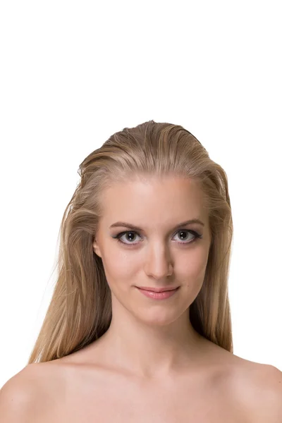 Portrait of beautiful blonde woman. Studio shot hight key. — Stock Photo, Image