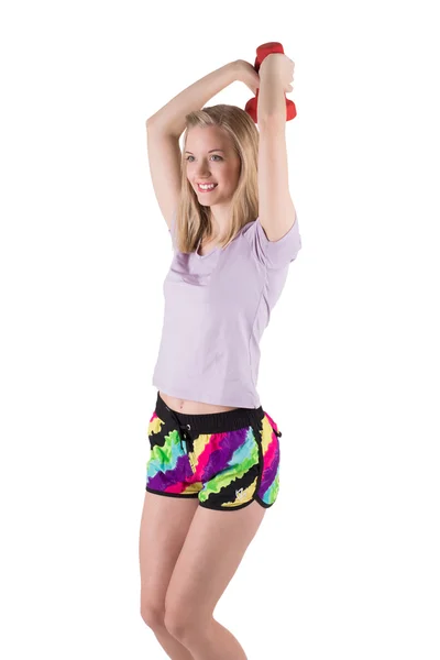 Portrait of a blond woman in sportswear training hands, shoulder — Stock Photo, Image