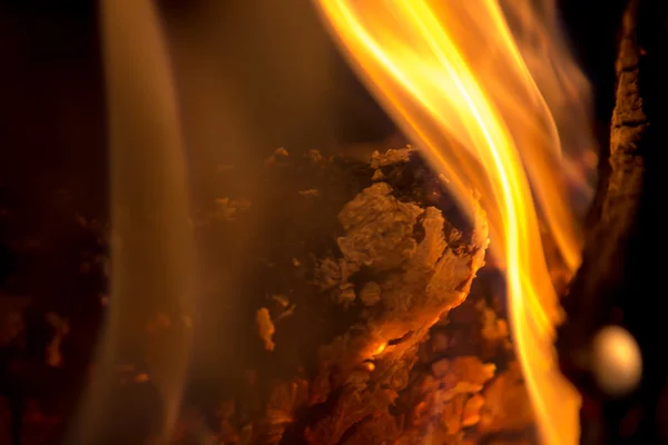 Closeup Burning Wood Fireplace — Stock Photo, Image