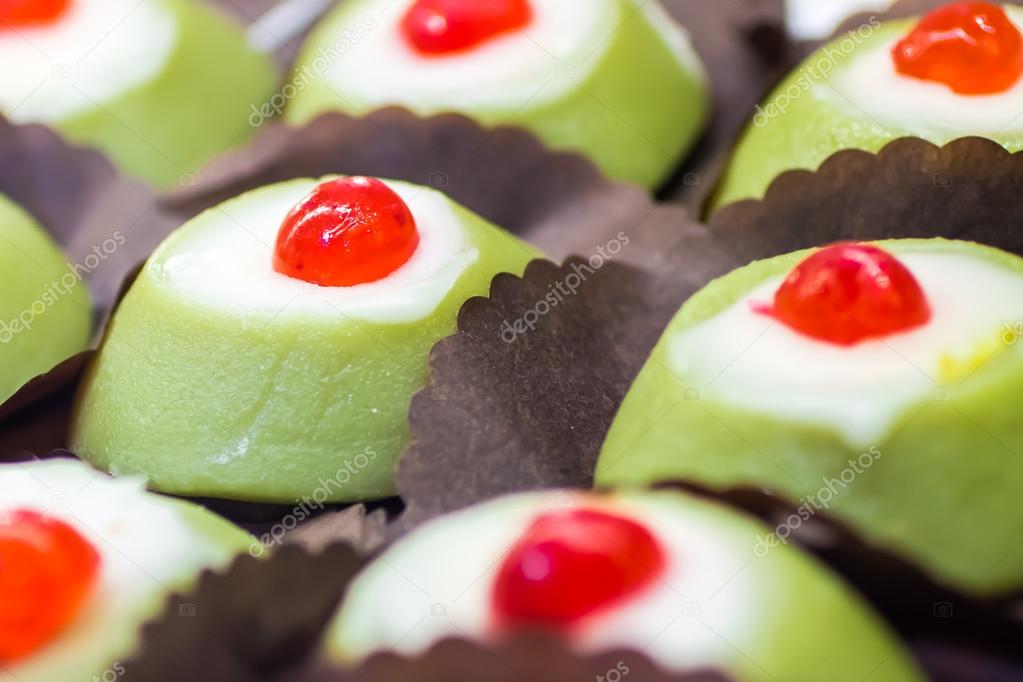 many little Cassata siciliana, a traditional sweet from Sicily, 