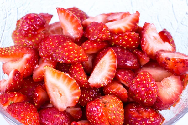 Close up of strawberries in a cup of glass — Stock Photo, Image