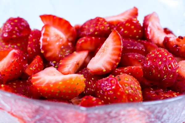 Close up of strawberries in a cup of glass — Stock Photo, Image