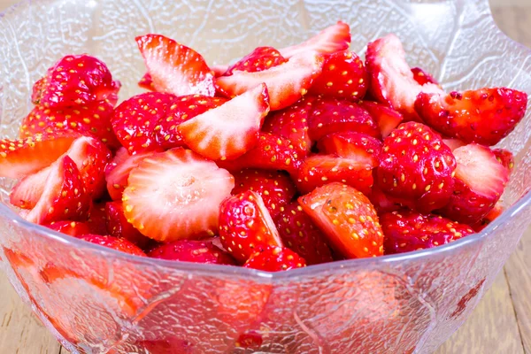 Sliced strawberries in a cup — Stock Photo, Image