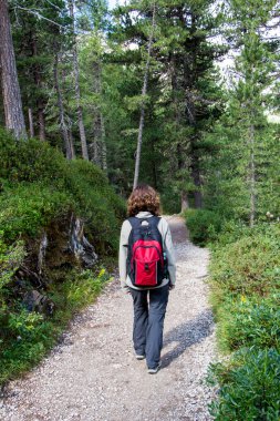 ormanda bir yolda yürüyen kadın