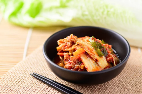 Korean Food Kimchi Cabbage Bowl Chopsticks — Stock Photo, Image
