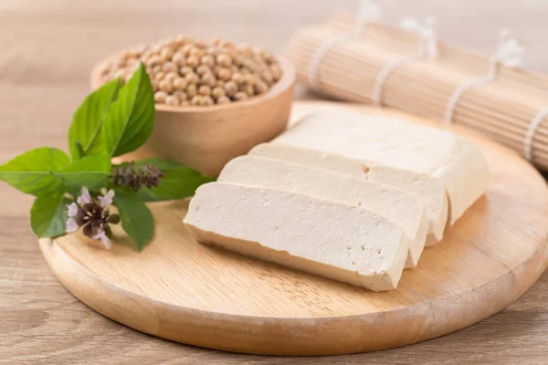 Sementes Tofu Soja Fatiadas Tábua Corte Madeira Preparar Para Cozinhar — Fotografia de Stock