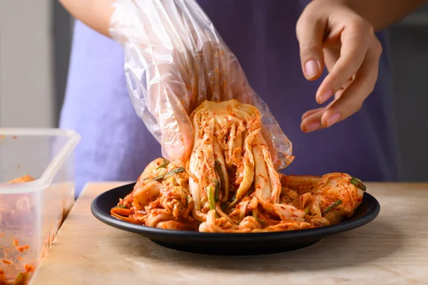 Kimchi Repollo Listo Para Comer Popular Comida Tradicional Coreana Fermentada — Foto de Stock