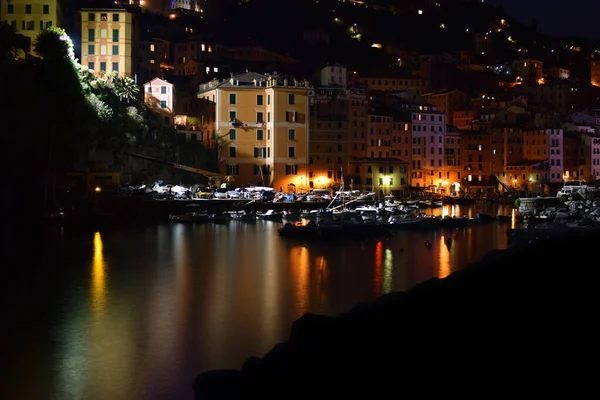 Lumières Nuit Réfléchies Sur Mer Nuit — Photo