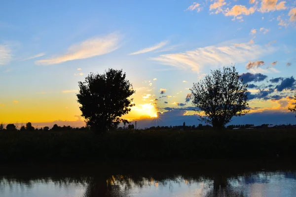 Sunset River Countryside Landscape — Stock Photo, Image