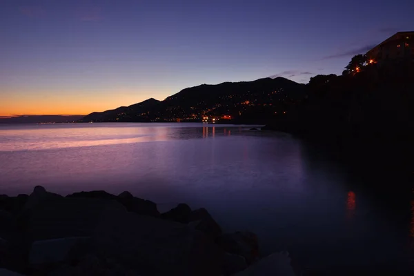 Maravilhoso Pôr Sol Sobre Mar Camogli Ligúria — Fotografia de Stock