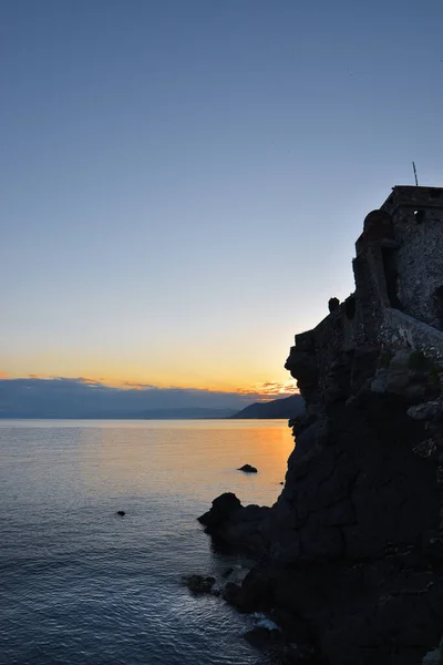 Maravilhoso Pôr Sol Sobre Mar Camogli Ligúria — Fotografia de Stock