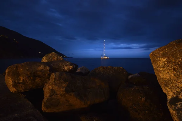 Paysage Mer Incroyable Camogli Ligurie Nuit — Photo