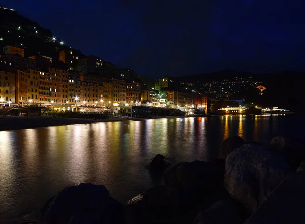 Increíble Paisaje Marino Camogli Liguria Por Noche — Foto de Stock