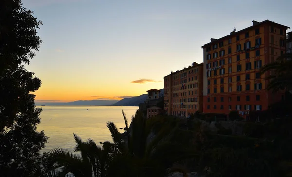 Underbar Solnedgång Över Havet Camogli Ligurien — Stockfoto