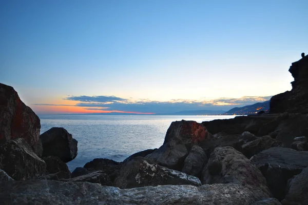 Maravilhoso Pôr Sol Sobre Mar Camogli Ligúria — Fotografia de Stock