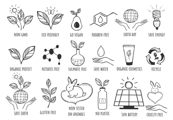 Vector Illustration Eco Friendly Icon Vegan Gmo Harmful Additives Free — Stock Vector