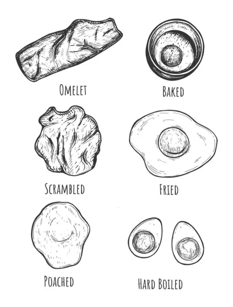 Vector Illustratie Van Kip Koken Opties Schotel Omelet Gebakken Geroerd — Stockvector