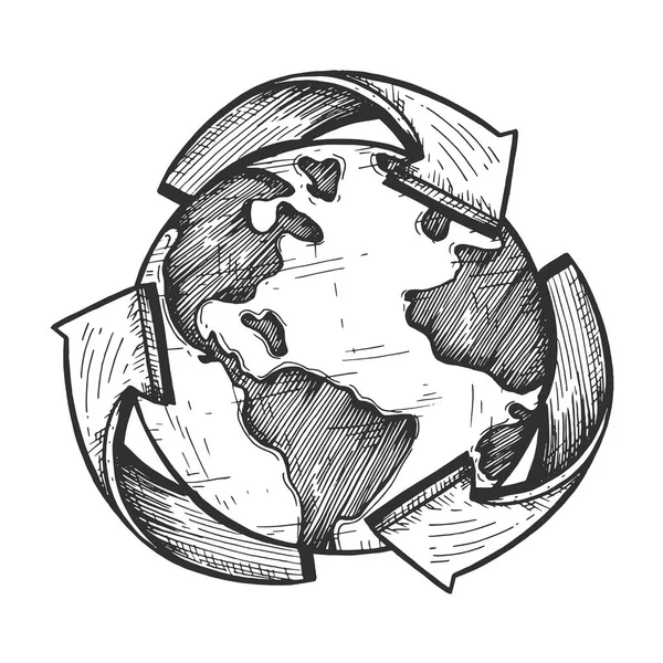 Векторная Иллюстрация Глобального Символа Вторичной Переработки Стрела Вокруг Планеты Земля — стоковый вектор