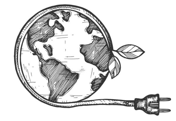 Векторная Иллюстрация Зеленого Экологического Света Планета Земля Окружила Растительный Стебель — стоковый вектор