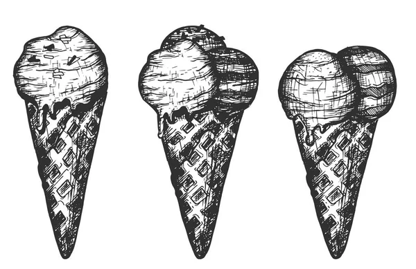 Vektorillustration Von Eistüten Knusprige Waffel Mit Einer Zwei Drei Süßen — Stockvektor