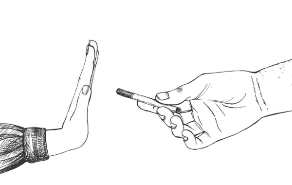 Vektorová Ilustrace Cigaretového Odpadu Žádné Kouření Zdravé Návyky Ročník Ručně — Stockový vektor