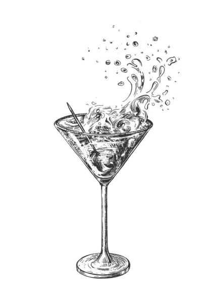 Διανυσματική Απεικόνιση Του Ποτηριού Μαρτίνι Αλκοολούχο Κοκτέιλ Ελιά Στην Οδοντογλυφίδα — Διανυσματικό Αρχείο