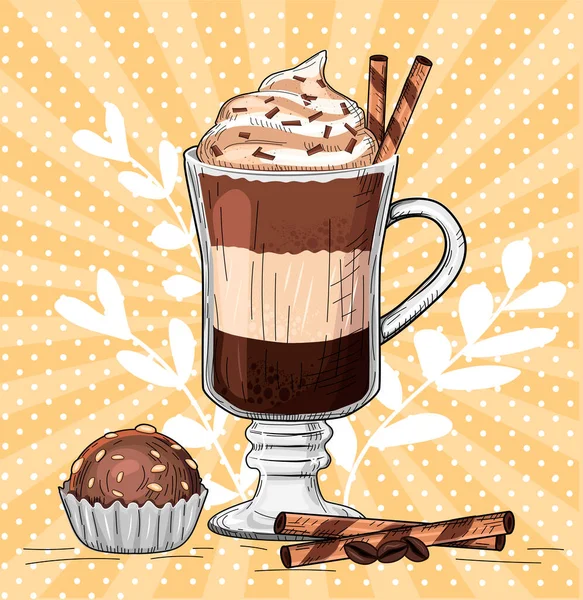 Illustrazione Vettoriale Del Latte Macchiato Bevanda Caffeina Latte Caldo Con — Vettoriale Stock