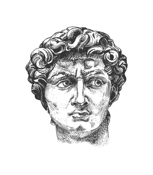 Vector Hand Getekend Illustratie Van David Hoofd Antieke Michelangelo Standbeeld Rechtenvrije Stockvectors