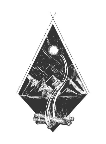 Διάνυσμα Ζωγραφισμένα Στο Χέρι Απεικόνιση Του Τοπίου Υψίπεδα Καύση Φωτιά — Διανυσματικό Αρχείο