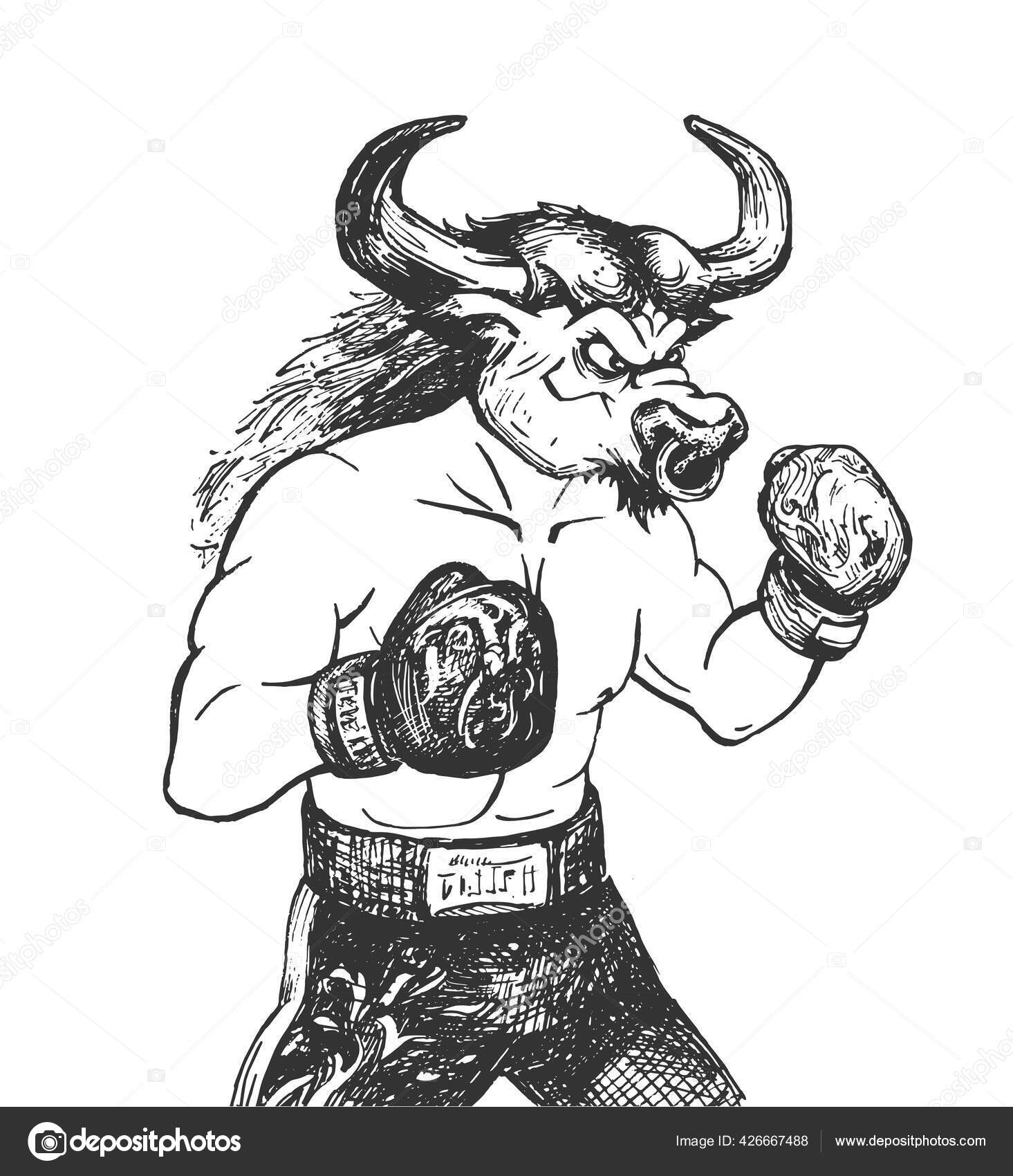 Vector Mão Desenhada Ilustração Touro Atleta Boxeador Vestindo Luvas Boxe  Vetor de ©istryistry 426667488, image size:1465x1700